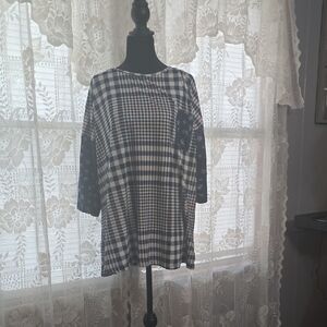 Checkered Tunic with Floral Sleeves